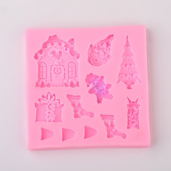 Christmas Theme DIY Food Grade Silicone Molds, Fondant Molds, For DIY Cake Decoration, Chocolate, Candy, UV Resin & Epoxy Resin Jewelry Making, 80x80x9mm