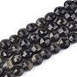 Natural Golden Sheen Obsidian Beads Strands, Faceted, Flat Round