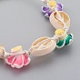 Cowrie Shell Anklets/Bracelets, with Random Color Polymer Clay 3D Flower Plumeria Beads and Waxed Cotton Cord