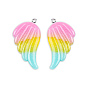 Tricolor Opaque Resin Pendants, Wing Charms, with Platinum Plated Iron Loops and Glitter Powder