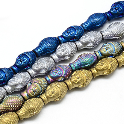 Electroplate Non-magnetic Synthetic Hematite Beads Strands, Matte Style, Buddha Head