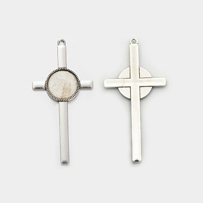 Supports alliage croix pendentif en cabochon de style tibétain, plat plateau rond: 20 mm, 83x40x3 mm, trou: 3 mm, sur 125 PCs / kg
