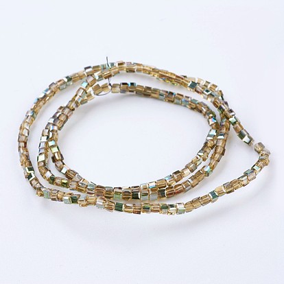 Electroplate Glass Beads Strands, Half Plated, Faceted, Cube