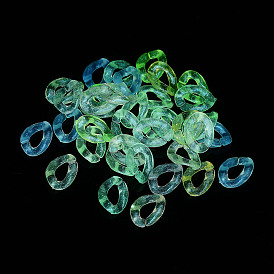 Luminous Rainbow Iridescent Plating Transparent Acrylic Linking Rings, Glow in the Dark Glitter Quick Link Connector, Twisted Oval, for Curb Chain Making
