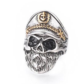 Pirate Style 304 Stainless Steel Wide Band Rings, Skull