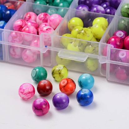 Perles en verre tréfilé ronde, 8mm, Trou: 1.3~1.5mm, environ 24pcs / compartiment, 240 pcs / boîte