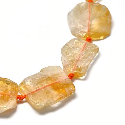 Natural Citrine Beads Strands, Flat Slab Beads, Nuggets