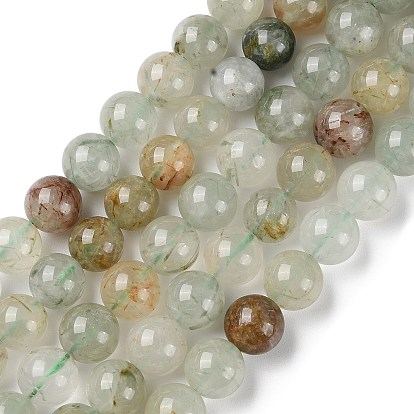 Naturels verts quartz rutile brins de perles, ronde