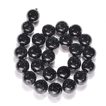 Natural Black Tourmaline Bead Strands, Round, Black
