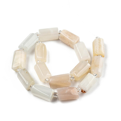 Natural White Moonstone Beads Strands, with Seed Beads, Faceted, Column