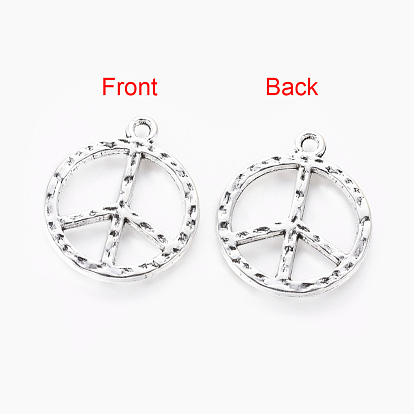 Hammered Tibetan Style Alloy Peace Sign Pendants, Lead Free and Cadmium Free