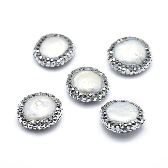 Culture des perles perles d'eau douce naturelles, avec argile polymère strass, plat rond