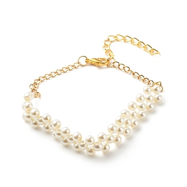Glass Pearl Braided Beaded Bracelets, 304 Stainless Steel Jewelry for Women