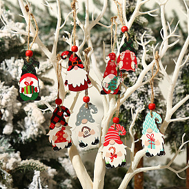 Wooden Pendant Decorations, with Hemp Rope, Christmas Theme, Gnome/Dwarf