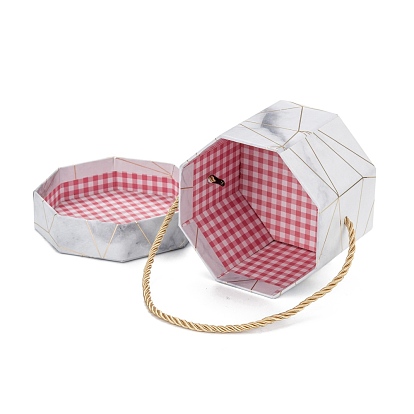 Caja de regalo de papel de patrón de textura de mármol de san valentín, con asas de cuerda, para el embalaje de regalo, octágono
