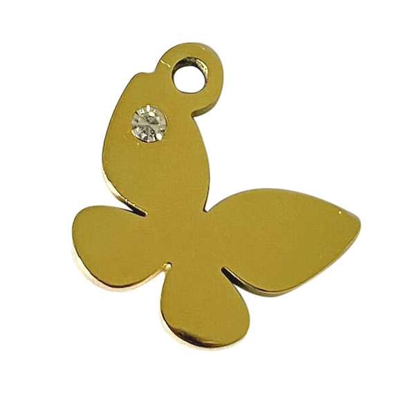 Ion Plating(IP) 304 Stainless Steel Charms, Manual Polishing, with Crystal Rhinestone, Butterfly
