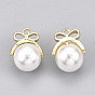 ABS Plastic Imitation Pearl Charms, with Brass Findings, Bowknot, Real 18K Gold Plated