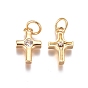 Brass Tiny Cross Charms, with Cubic Zirconia and Jump Rings, Clear