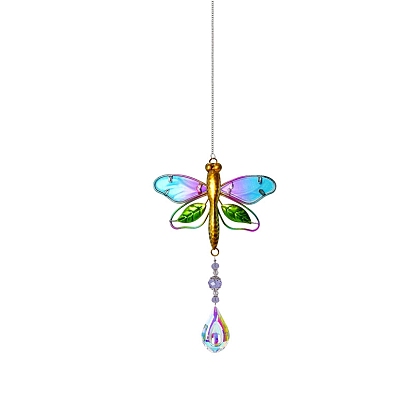 Crystal Prisms Hanging Suncatcher, Glass Window Sun Catcher Pendant Decorations, with Iron Findings, Butterfly/Dragonfly/Bird Pattern