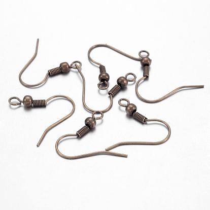 Brass Earring Hooks, French Hooks with Coil and Ball and Horizontal Loop, 19mm long, 21 Gauge, Pin: 0.7mm, Hole: 1.5mm