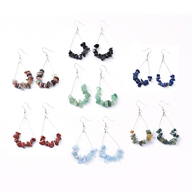 Dangle Earrings, with Gemstone Chips, Platinum Plated Brass Earring Hooks and Teardrop Pendants