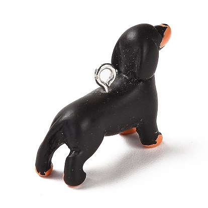 Opaque Resin Pendants, Dog Charms with Platinum Plated Iron Loops