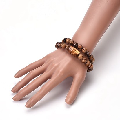 Couples bracelets de perles de bois, avec des perles de bodhi naturelles