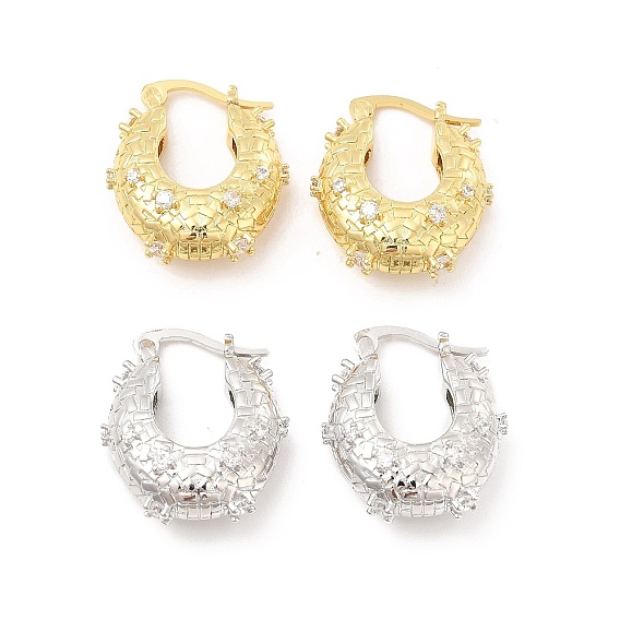 Boucles d'oreilles créoles épaisses en zircone cubique transparente, bijoux en laiton pour femmes, sans cadmium et sans plomb