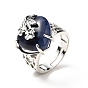 Gemstone Adjustable Rings, Platinum Tone Heart with Flower Brass Rings for Women, Cadmium Free & Lead Free