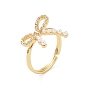 Brass Micro Pave Cubic Zirconia Adjustable Rings, Bowknot with Plastic Imitation Pearl Rings for Women