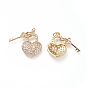 Brass Micro Pave Cubic Zirconia Pendants, with Soldered Jump Rings, Heart Lock and Key