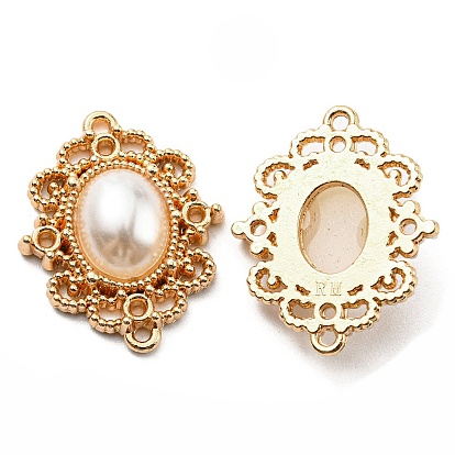 Alloy Oval Connector Charms, with Plastic Imitation Pearl