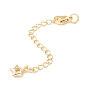 Brass Micro Pave Cubic Zirconia Chain Extender, with Stainless Steel Lobster Claw Clasps and Star Charm, Long-Lasting Plated