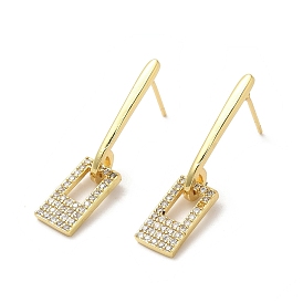 Rack Plating Brass Rectangle Dangle Stud Earrings with Cubic Zirconia, Lead Free & Cadmium Free