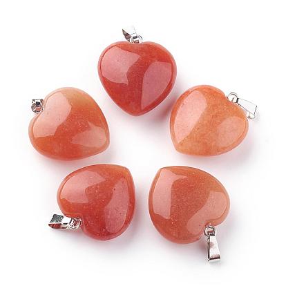 Natural Gemstone Pendants, with Platinum Tone Alloy Findings, Heart