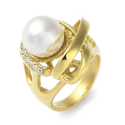 Ионное покрытие (ip) 304 широкие кольца из нержавеющей стали со стразами, пластиковые кольца с искусственным жемчугом для женщин