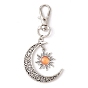 Moon & Sun Alloy Pendant Decorations, Cat Eye and Alloy Swivel Lobster Claw Clasps Charm, Antique Silver & Platinum
