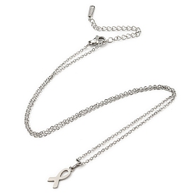 201 Stainless Steel Ribbon Knot Pendant Necklace with Cable Chains