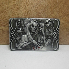 Zinc Alloy Buckles, Gothic Style Belt Fastener, for Men's Belt, Rectangle with Playing Card Death & Skull