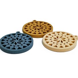 Wood Pendants, for Earring Jewelry Making, Flat Round with Flower