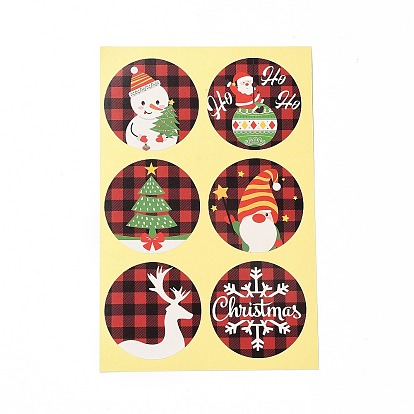 48Pcs Christmas Theme Round Dot Paper Picture Stickers for DIY Scrapbooking, Craft, Christmas Themed Pattern