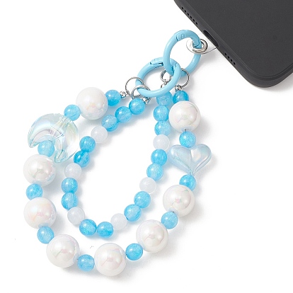 Resin & Acrylic Beaded Mobile Straps, Multifunctional Chain, with Alloy Spring Gate Rings, Heart & Moon