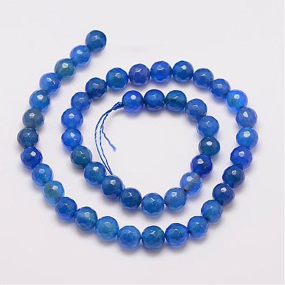 Natural Agate Beads Strands, Dyed, Faceted, Round, 8mm, Hole: 1mm, about 47pcs/strand, 14 inch