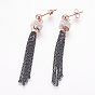 304 Stainless Steel Dangle Stud Earrings, with Polymer Clay Rhinestone and Cable Chains, Column and Tassel