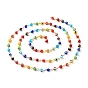 Chaînes à maillons de perles rondes faites à la main au chalumeau, avec des épingles à œil en acier inoxydable 304 doré, pour la fabrication de collier de bracelet