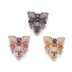 Brass Micro Pave Cubic Zirconia Slide Charms, Insect