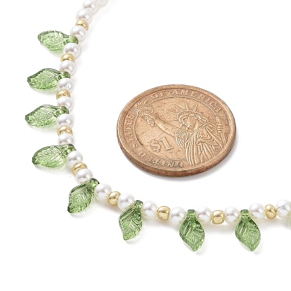 Collier à breloque feuille acrylique avec perle d'imitation perlée pour femme