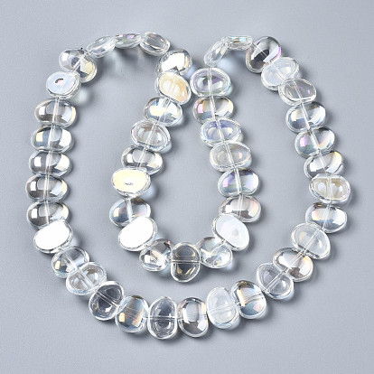 Perles en verre electroplate, couleur ab , ovale