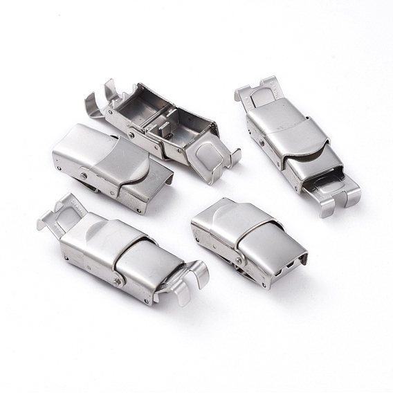 201 Stainless Steel Watch Band Clasps, with Three or Four Sawtooth, Rectangle