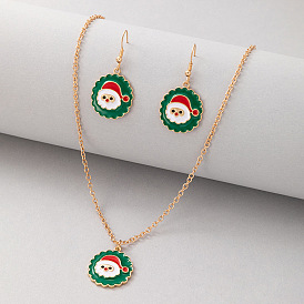 Christmas Santa Oil Drop Jewelry Set with Geometric Earrings and Necklace